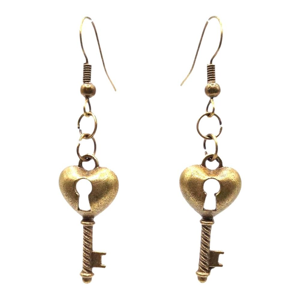 Bronze Heart Key Earrings Fashion Jewelry Dangle Romantic Vintage steampunk